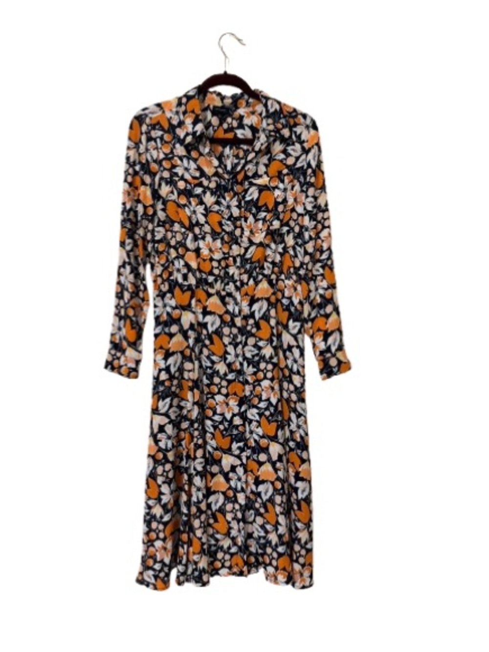 Who What Wear Floral Shirt Dress Black Orange Long Sleeve Midi Dress Medium - Picture 4 of 8